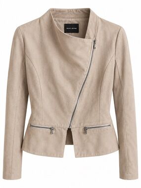 DKNY Jeans Tan Faux Suede Asymmetrical Moto Jacket size L